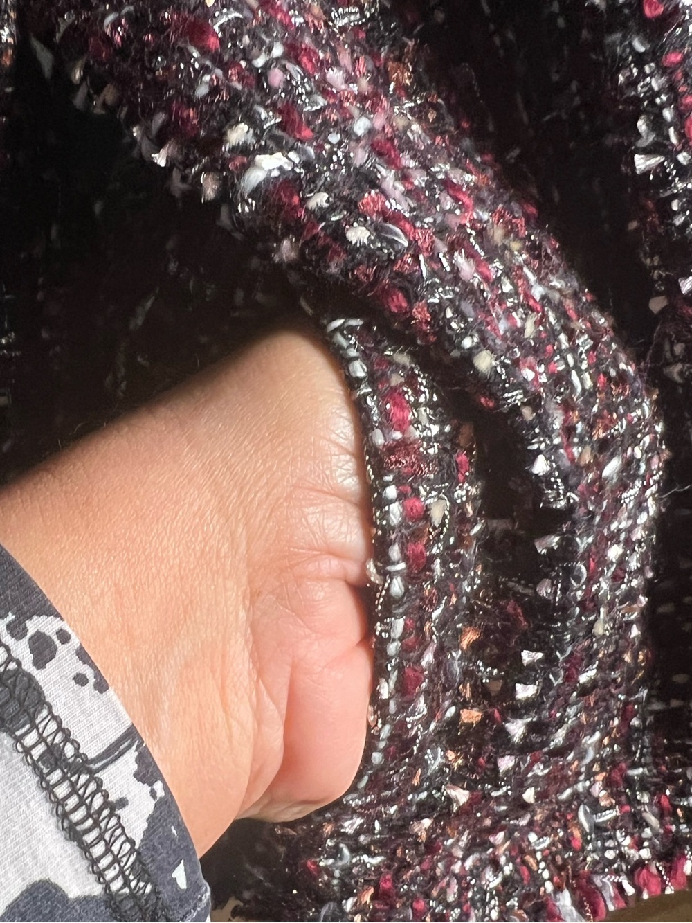 Calvin Klein Open Front Tweed Jacket. NWT size 14. With Pockets. Black &Burgundy - Picture 5 of 11